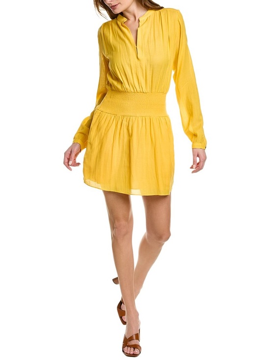rag & bone Dresses & Skirts - rag & bone Calista Silk-blend Mini Dress In Yellow Smocked-waist